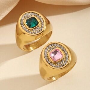 Elegant Gold Ring with Pink and Green Stones